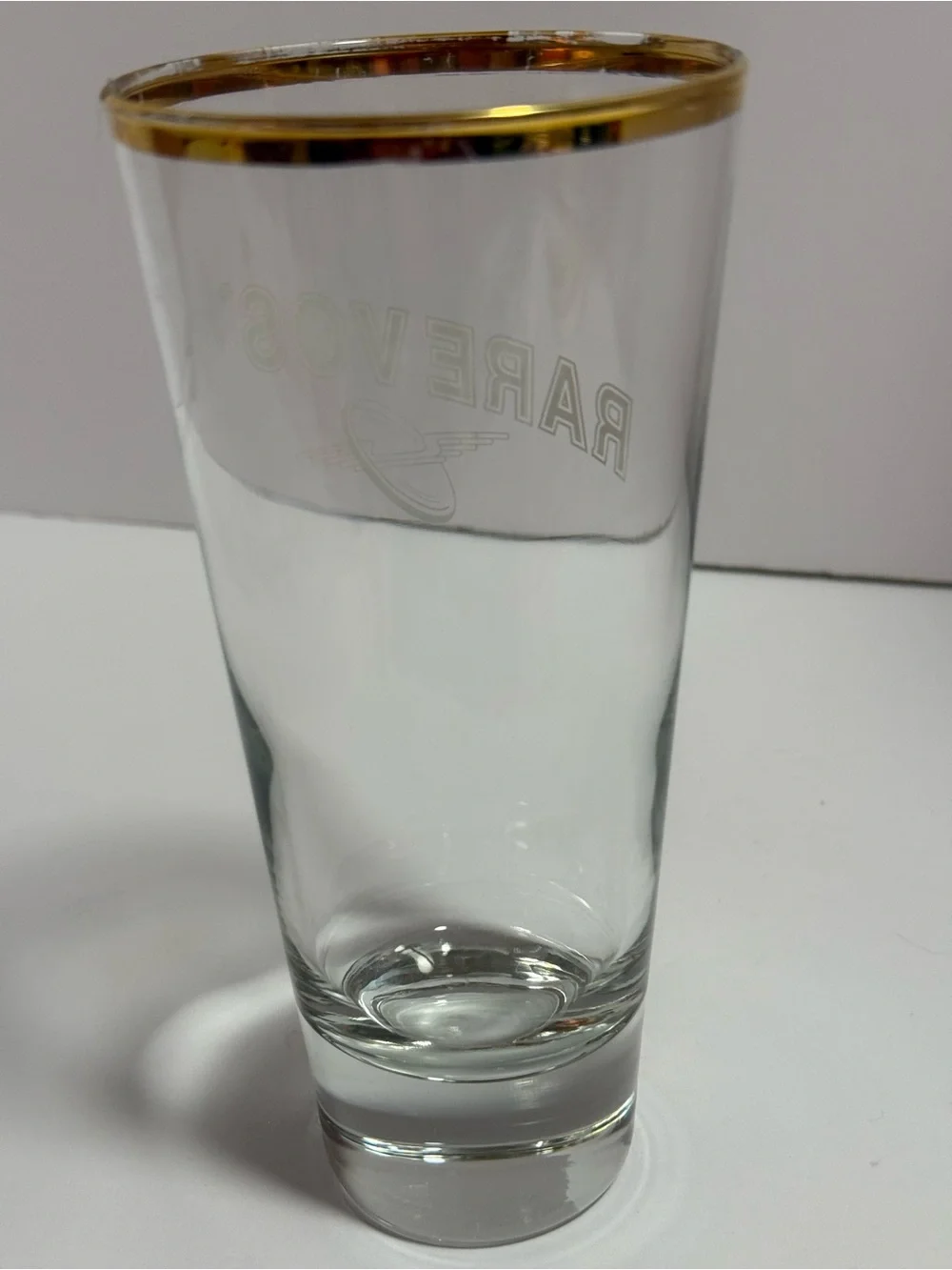 Brewery Ommegang Rare Vos Craft Beer Glass Gold Rim Pint Tumbler Barware Vintage